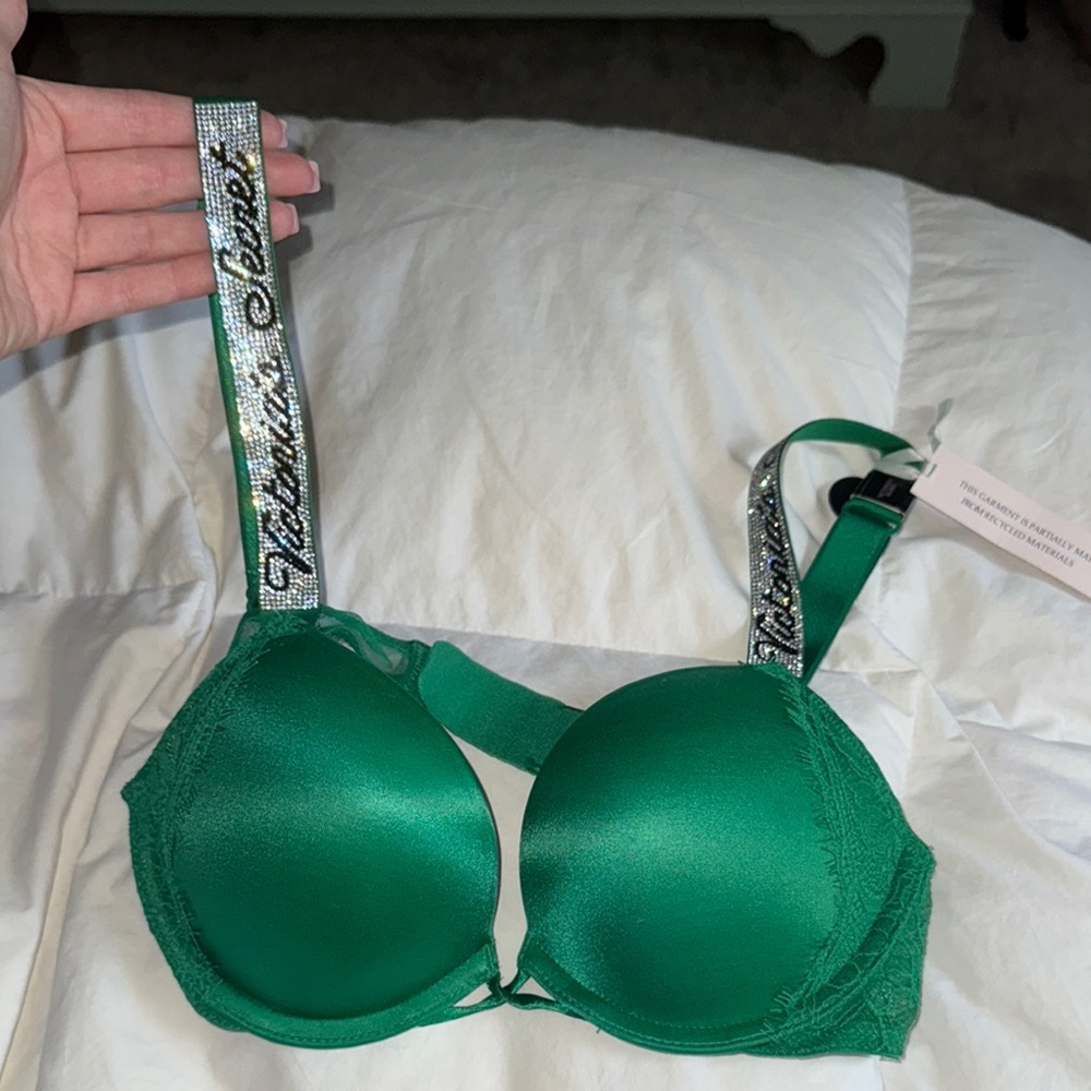Victoria's Secret Green Bra with Embellished Straps
